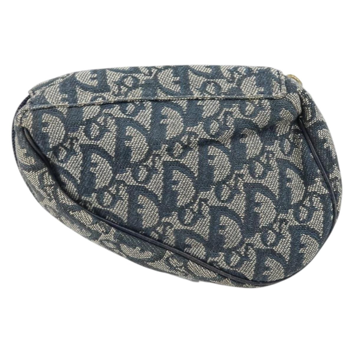 Christian Dior Trotter Canvas Saddle Pouch Navy Silver Auth bs33549