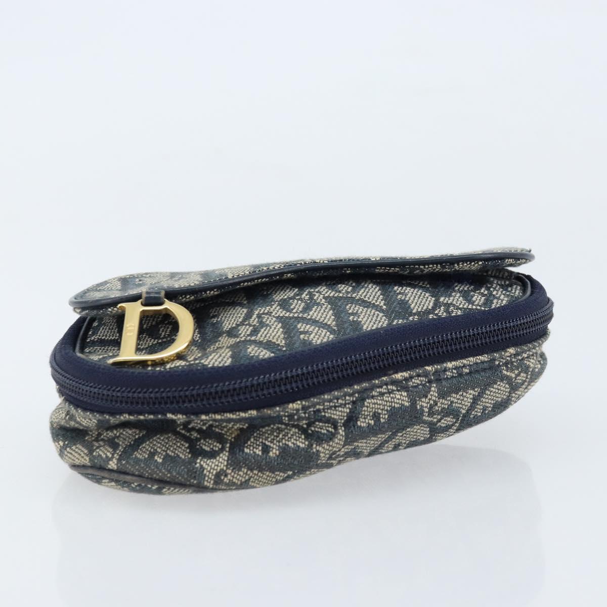 Christian Dior Trotter Canvas Saddle Pouch Navy Silver Auth bs33549