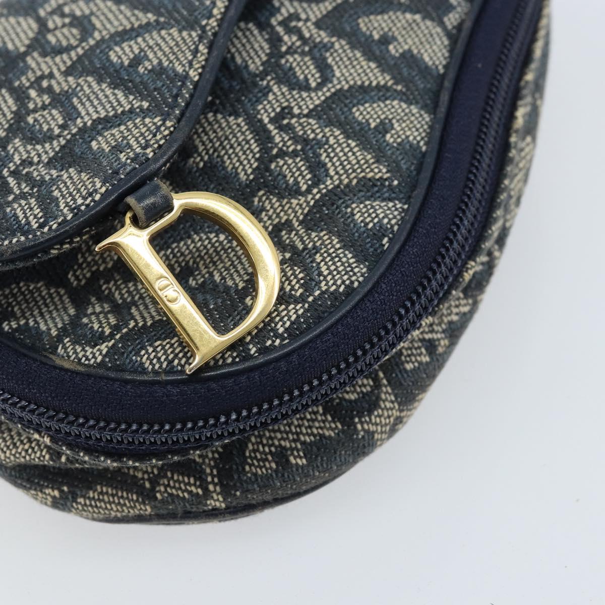 Christian Dior Trotter Canvas Saddle Pouch Navy Silver Auth bs33549