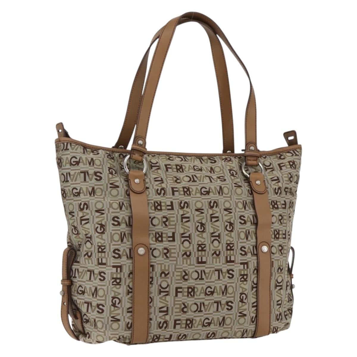 Salvatore Ferragamo Tote Bag Canvas Beige Auth bs33551