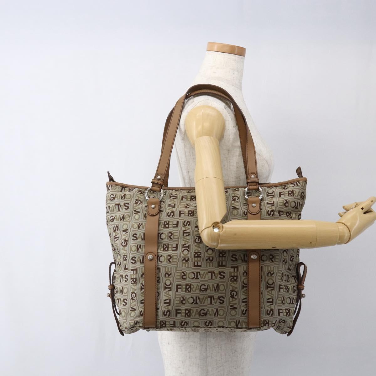 Salvatore Ferragamo Tote Bag Canvas Beige Auth bs33551
