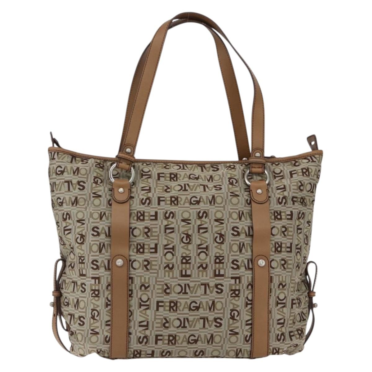 Salvatore Ferragamo Tote Bag Canvas Beige Auth bs33551
