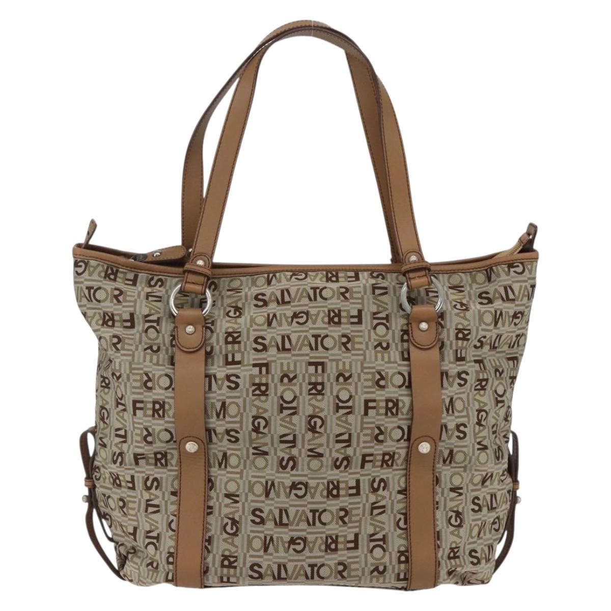 Salvatore Ferragamo Tote Bag Canvas Beige Auth bs33551