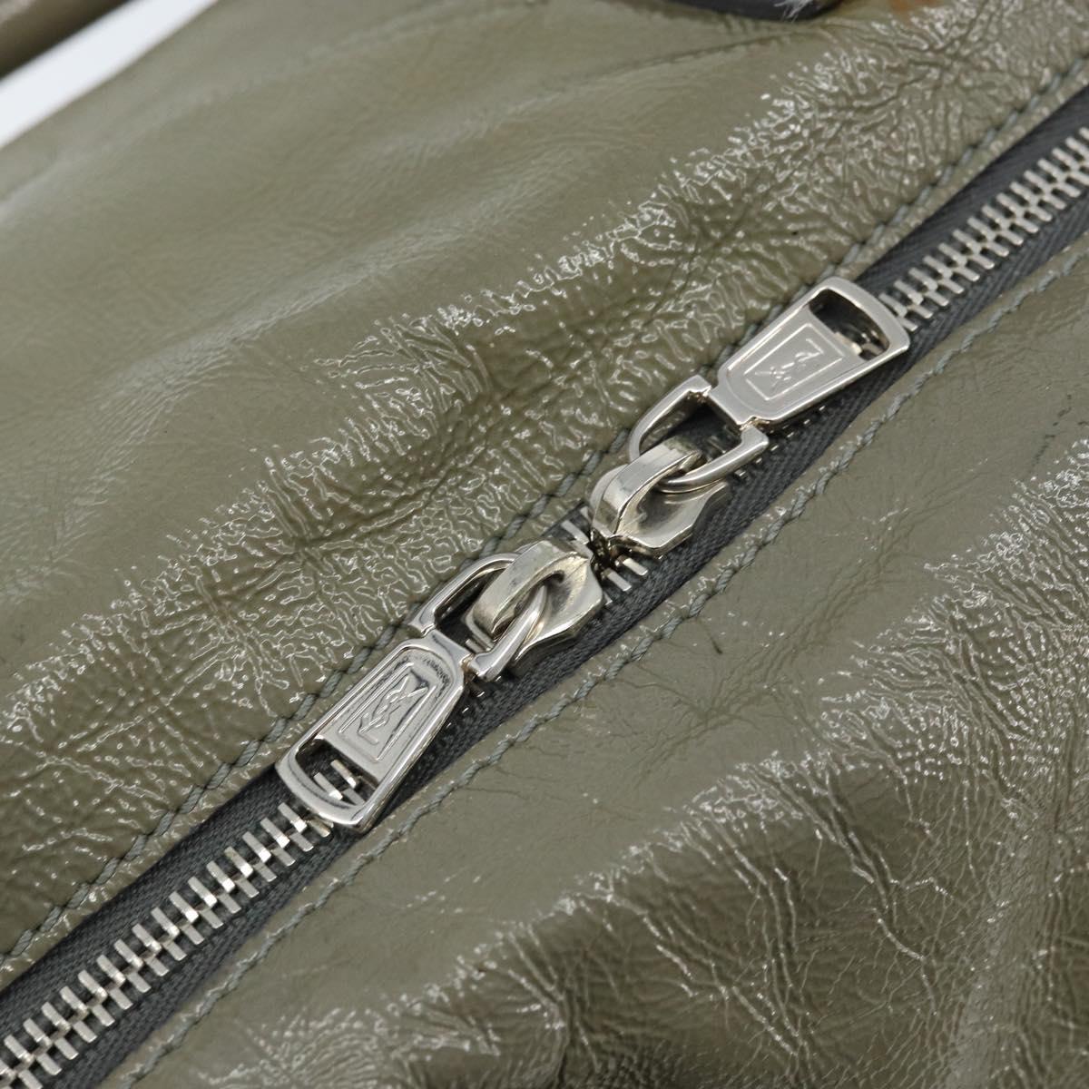 SAINT LAURENT Hand Bag Patent leather Khaki Silver 208314 Auth bs33552