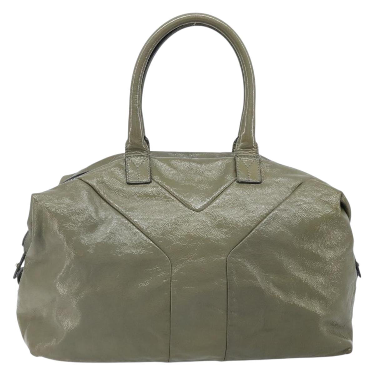 SAINT LAURENT Hand Bag Patent leather Khaki Silver 208314 Auth bs33552