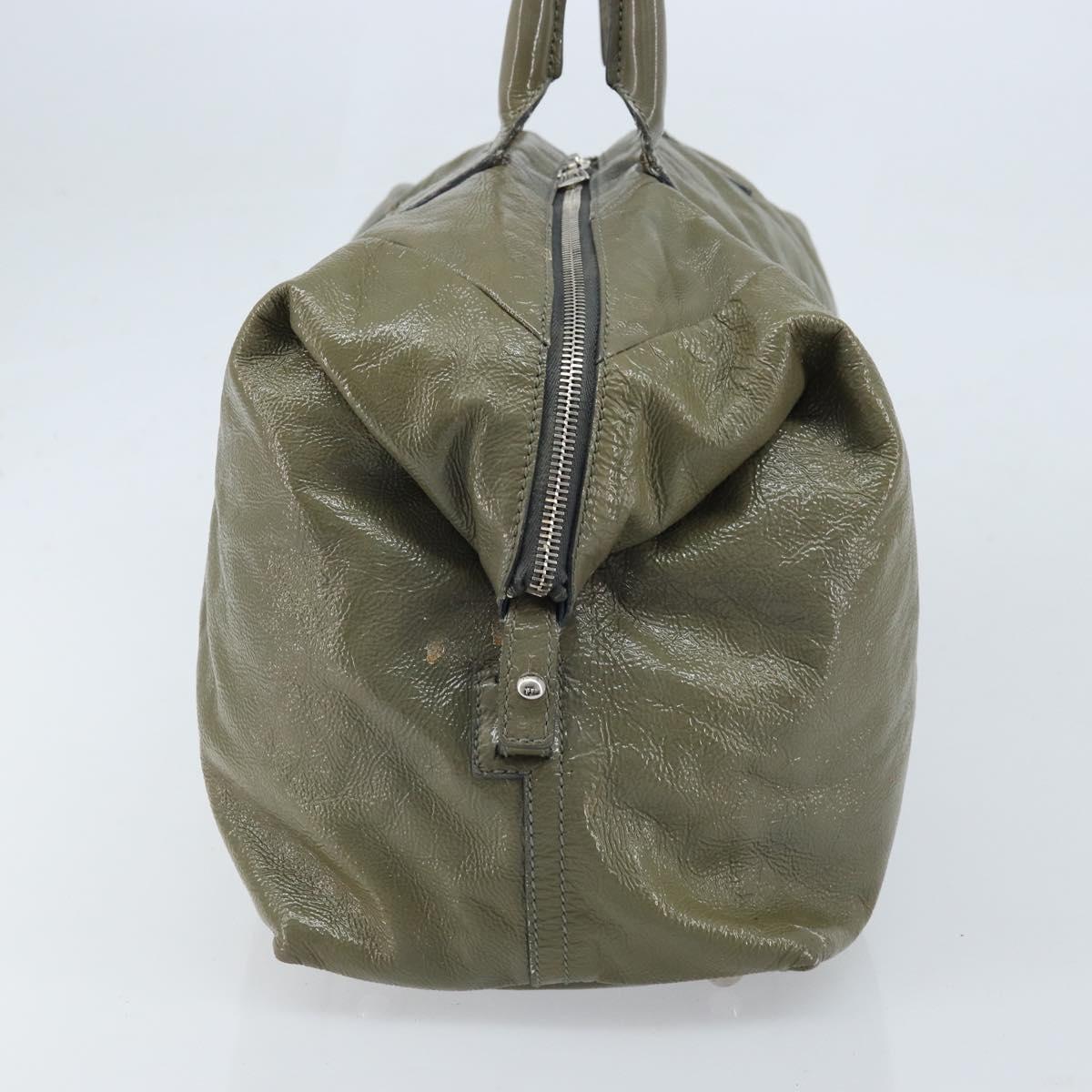 SAINT LAURENT Hand Bag Patent leather Khaki Silver 208314 Auth bs33552