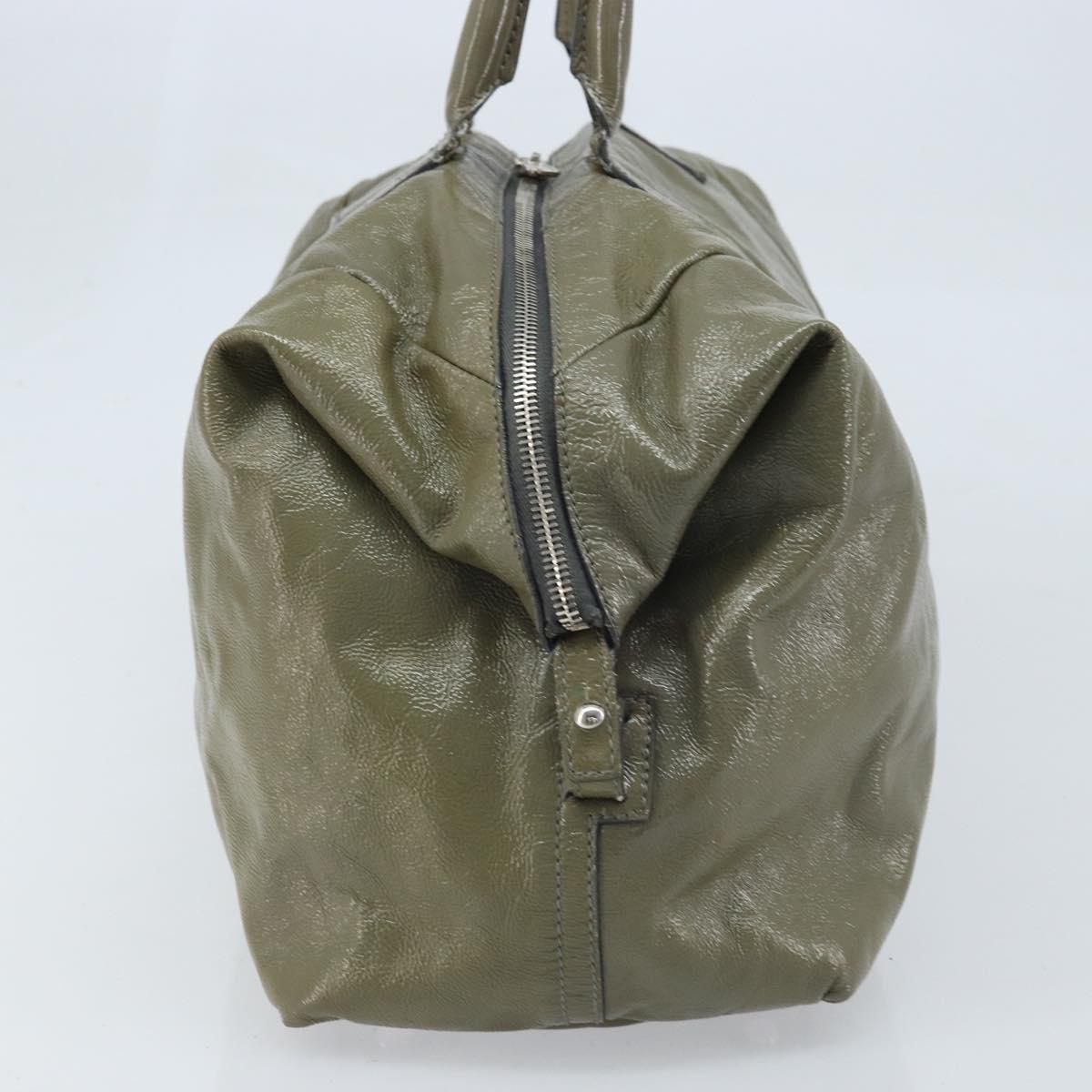 SAINT LAURENT Hand Bag Patent leather Khaki Silver 208314 Auth bs33552