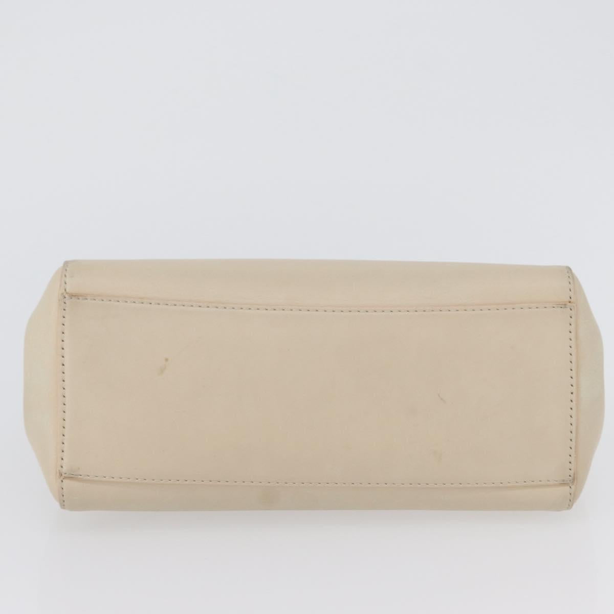 CARTIER Hand Bag Leather Beige Silver Auth bs33554