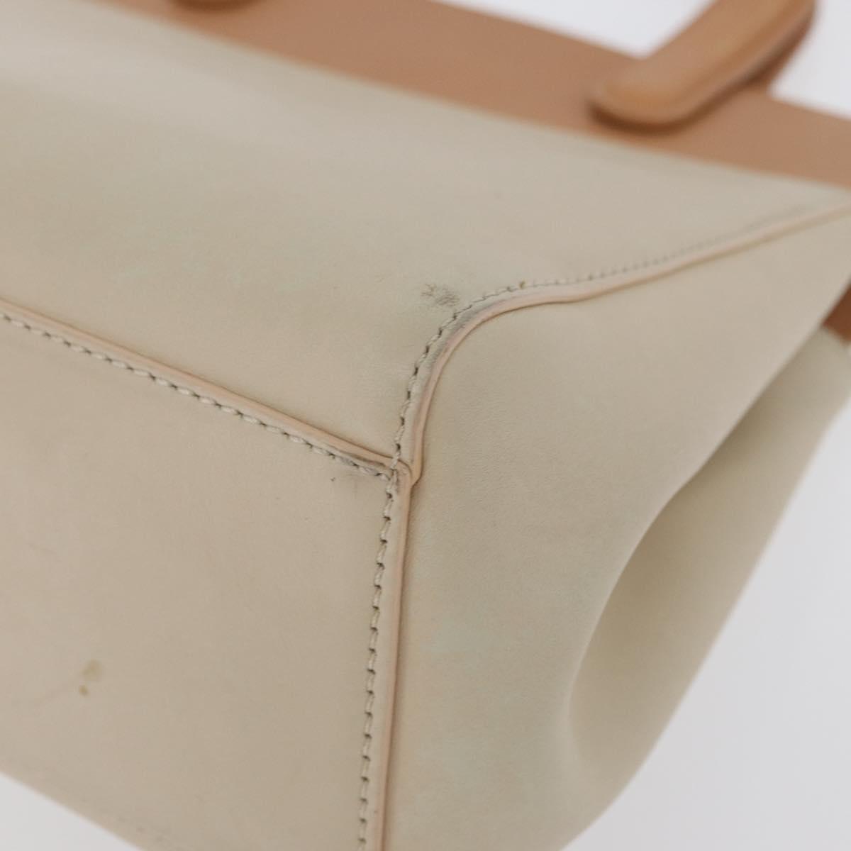 CARTIER Hand Bag Leather Beige Silver Auth bs33554