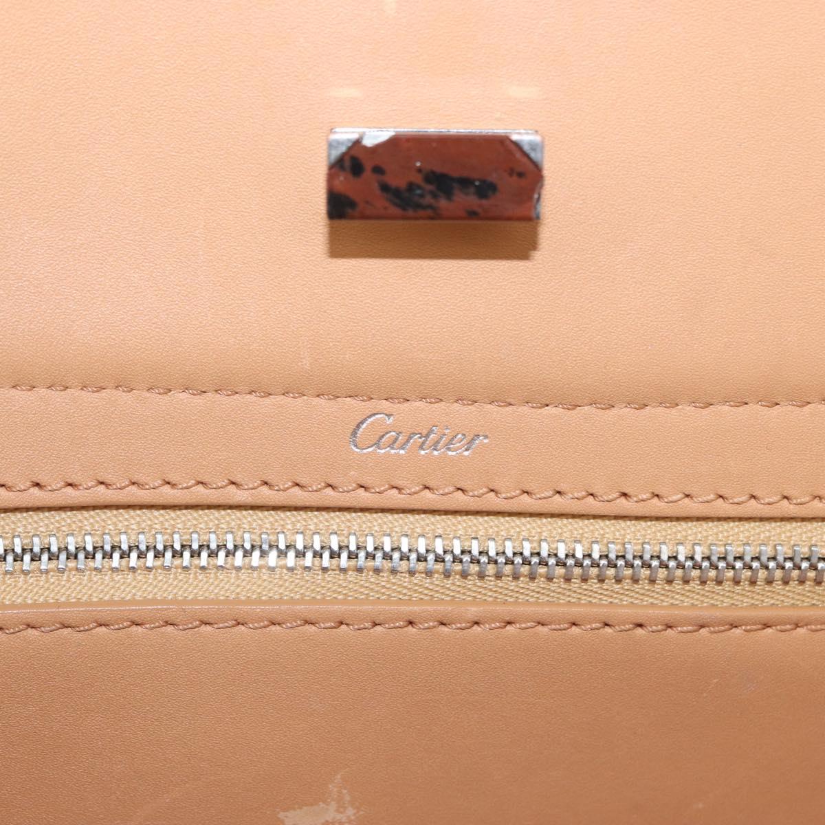 CARTIER Hand Bag Leather Beige Silver Auth bs33554