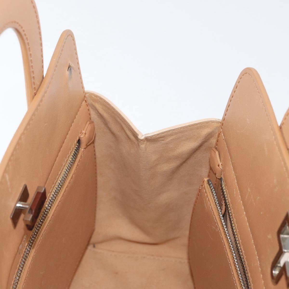 CARTIER Hand Bag Leather Beige Silver Auth bs33554