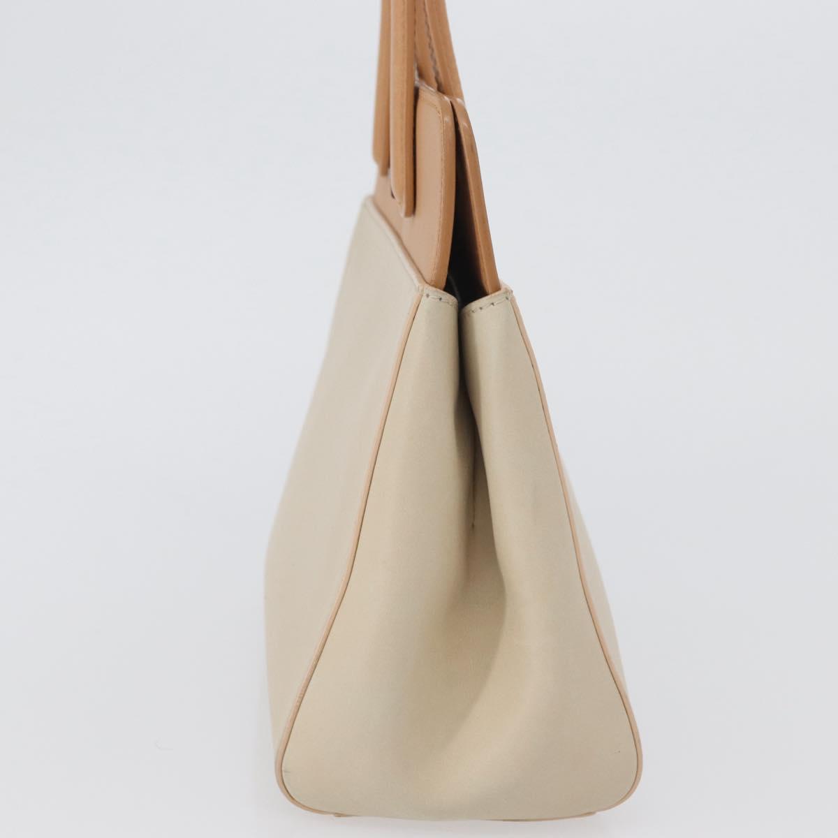 CARTIER Hand Bag Leather Beige Silver Auth bs33554