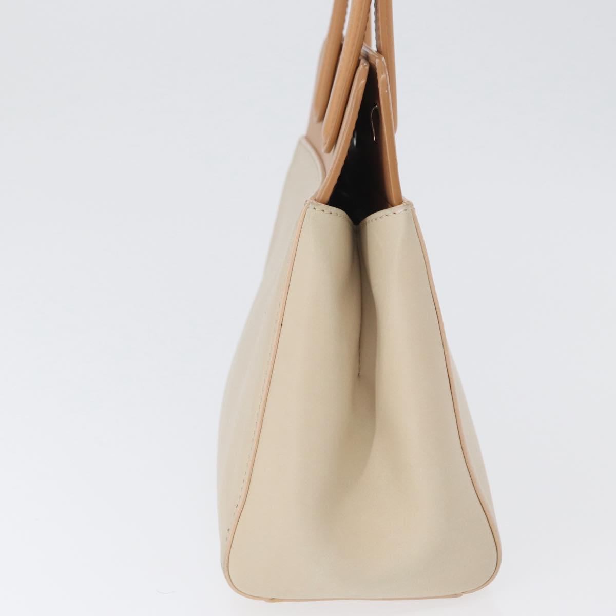 CARTIER Hand Bag Leather Beige Silver Auth bs33554