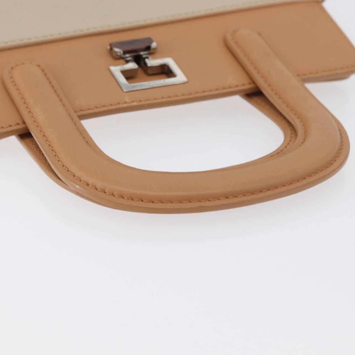 CARTIER Hand Bag Leather Beige Silver Auth bs33554