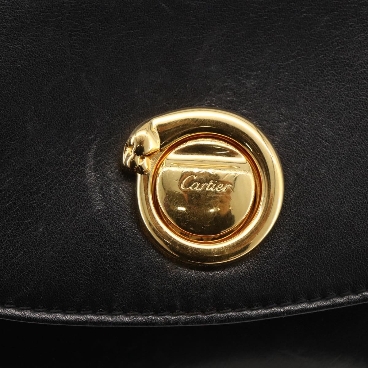 CARTIER Pouch Clutch Bag Leather set Black Gold Auth bs33557