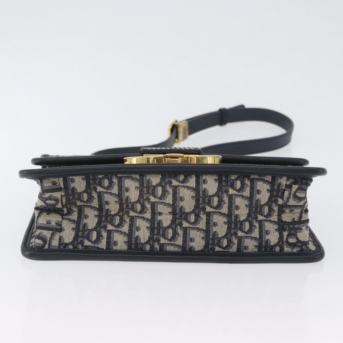Christian Dior Trotter Canvas Oblique Shoulder Bag Navy Gold Auth bs33570