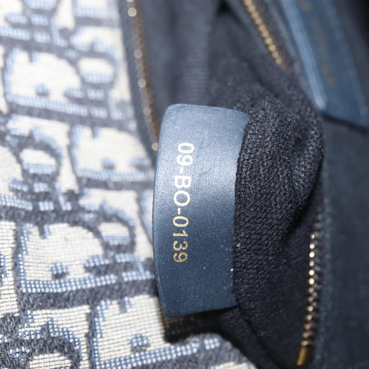 Christian Dior Trotter Canvas Oblique Shoulder Bag Navy Gold Auth bs33570