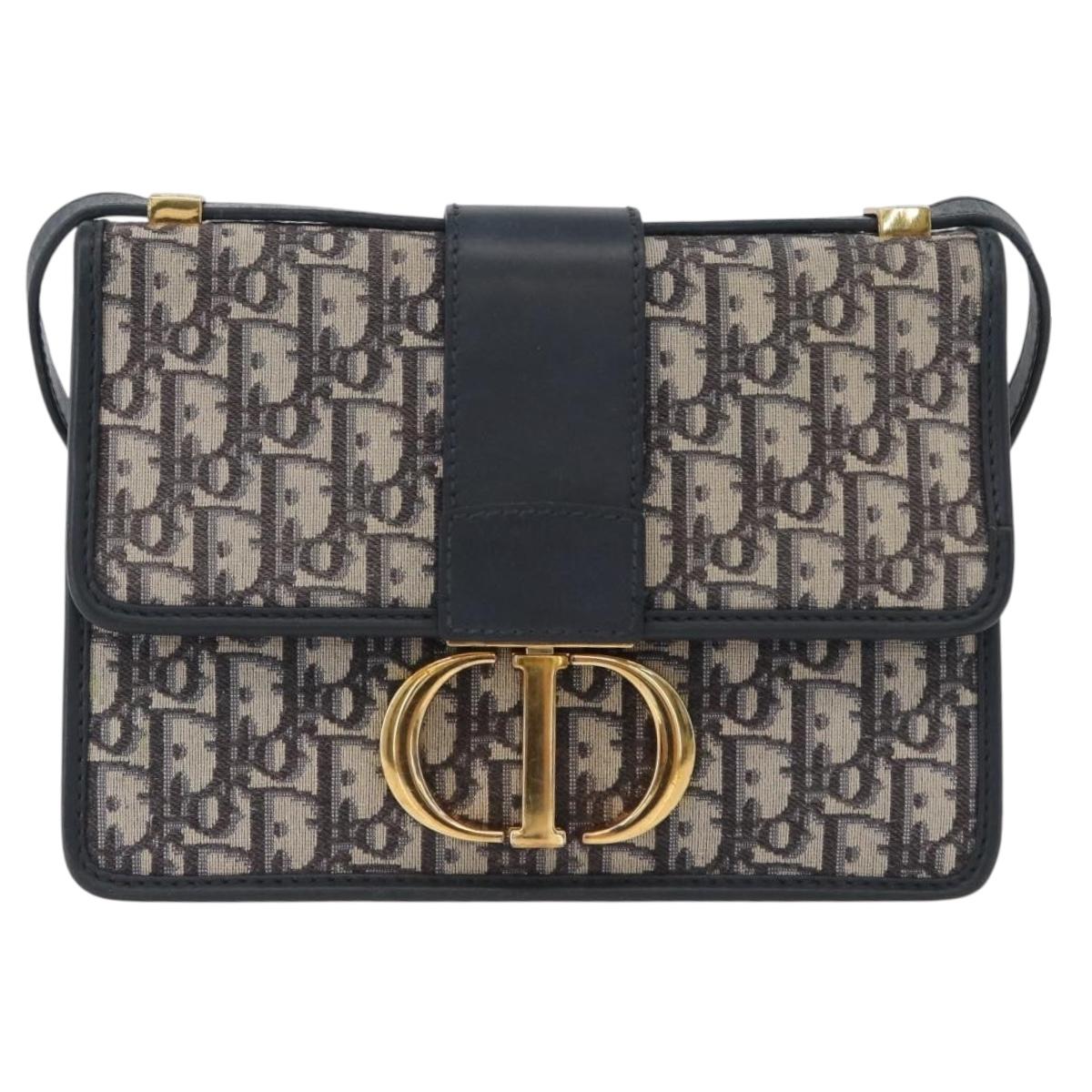Christian Dior Trotter Canvas Oblique Shoulder Bag Navy Gold Auth bs33570