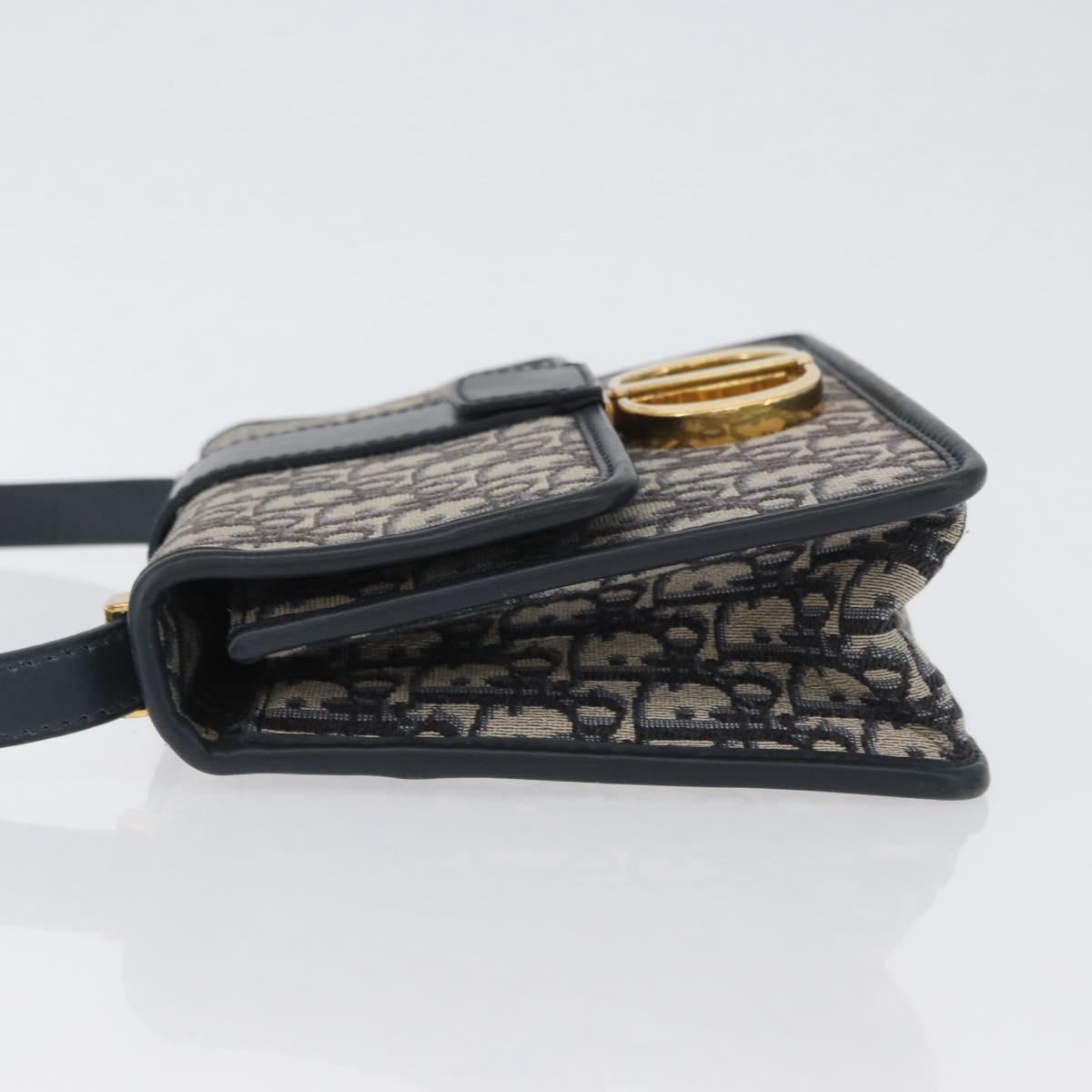 Christian Dior Trotter Canvas Oblique Shoulder Bag Navy Gold Auth bs33570