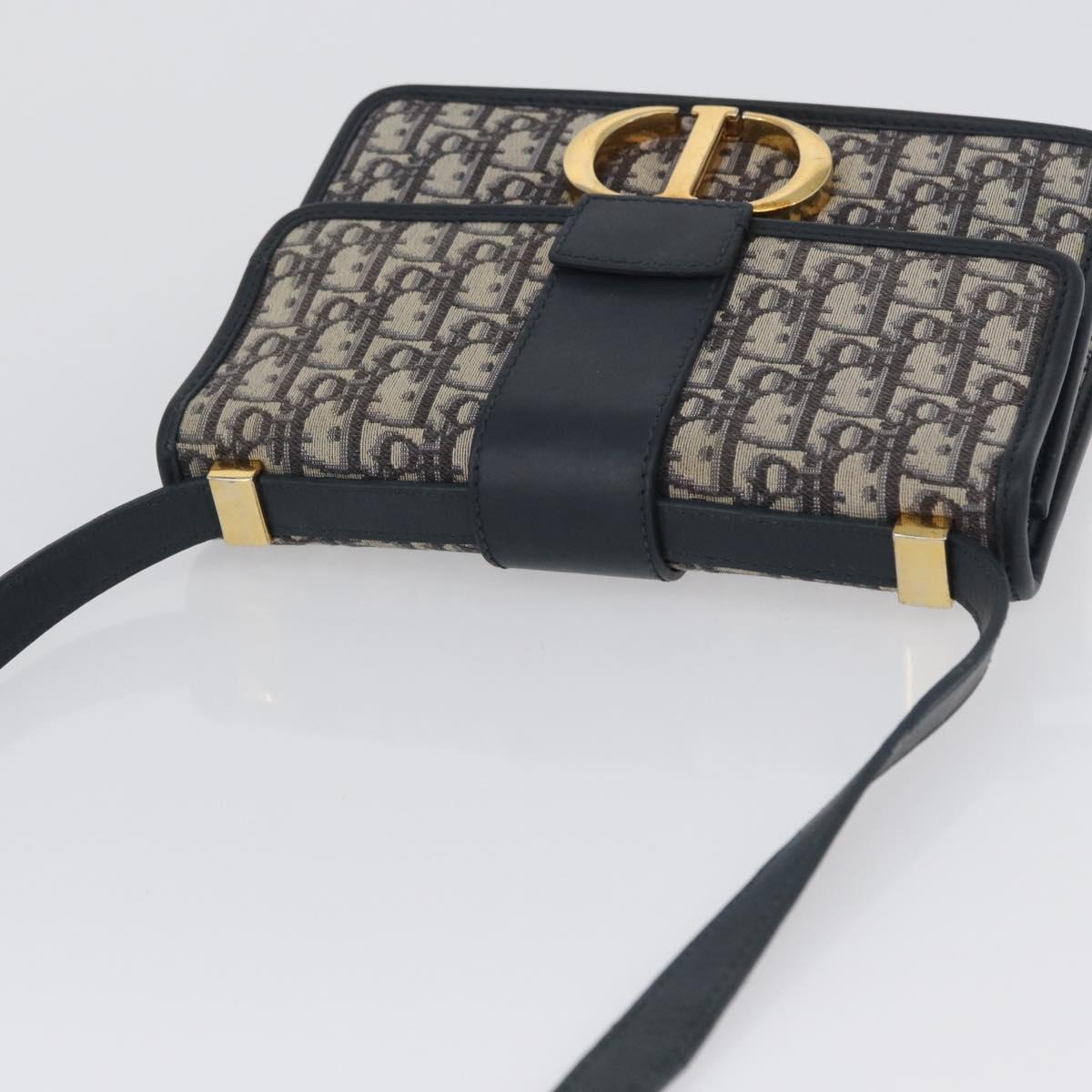 Christian Dior Trotter Canvas Oblique Shoulder Bag Navy Gold Auth bs33570