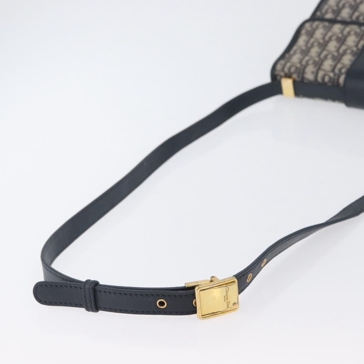 Christian Dior Trotter Canvas Oblique Shoulder Bag Navy Gold Auth bs33570