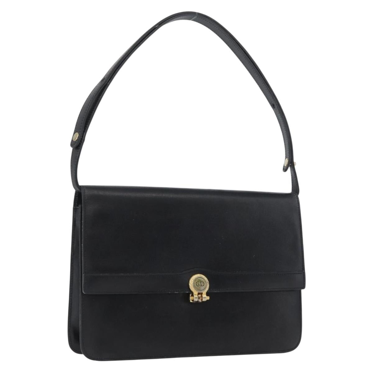 Christian Dior Shoulder Bag Leather Black Gold Auth bs33572