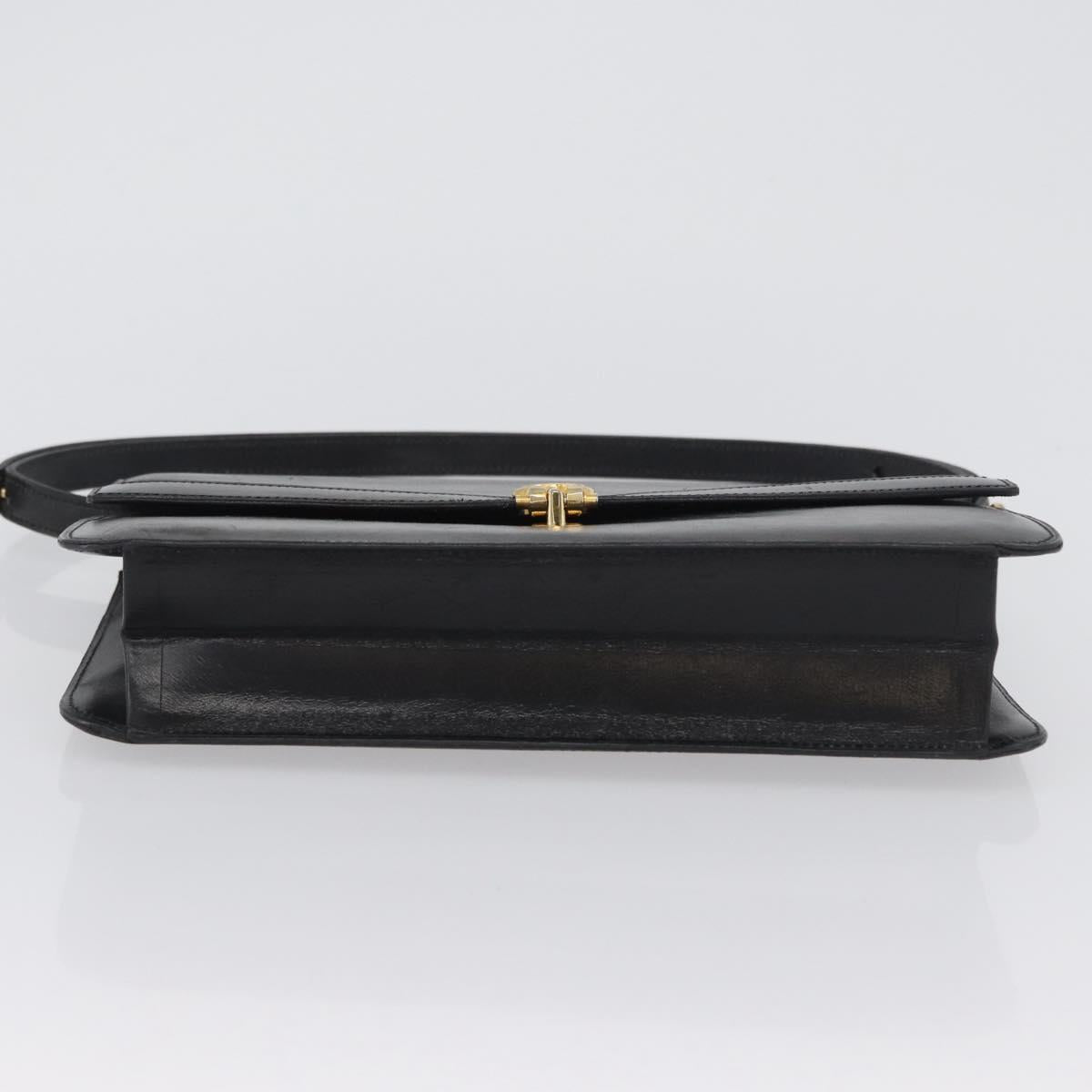 Christian Dior Shoulder Bag Leather Black Gold Auth bs33572