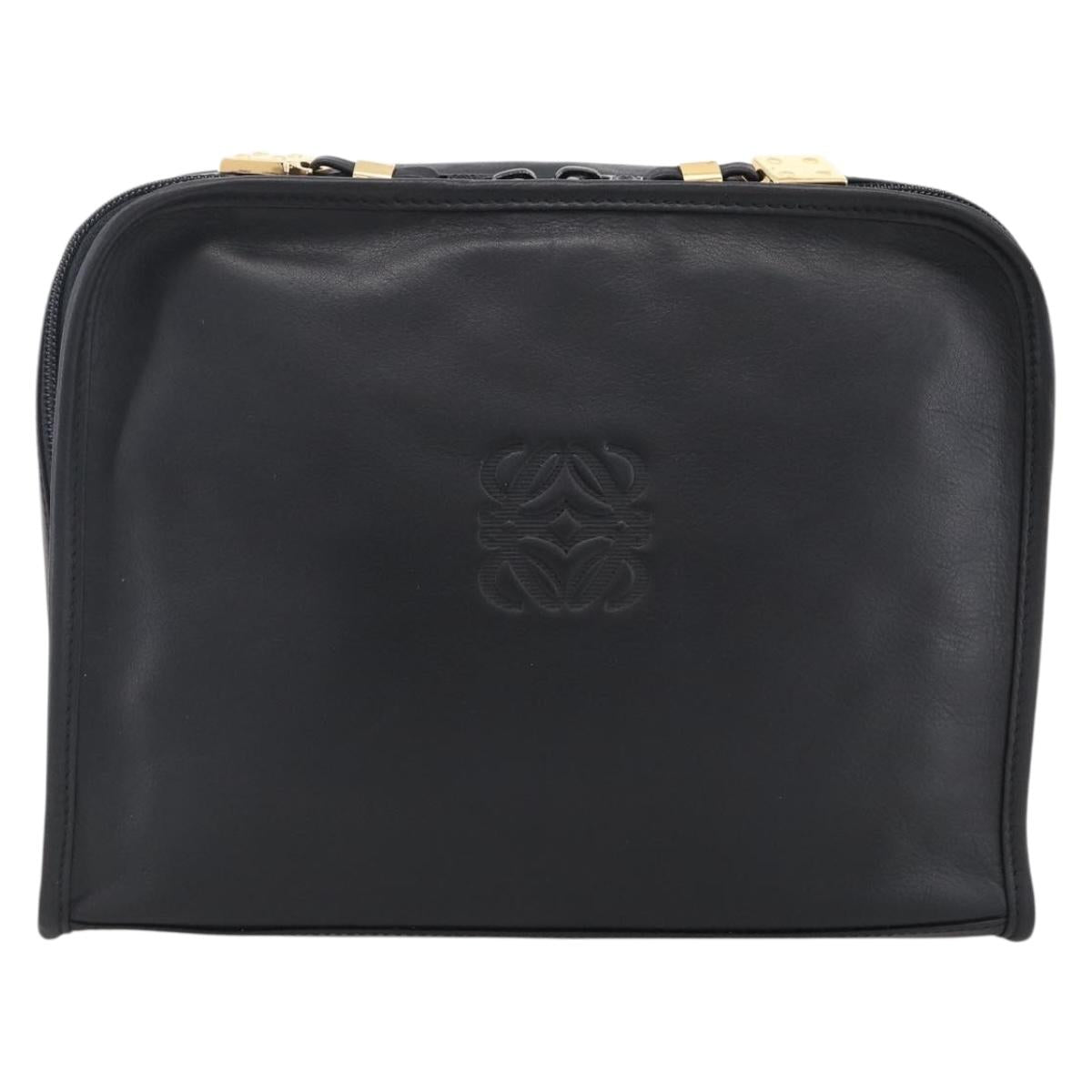 LOEWE Pouch Leather Black Gold Auth bs33573V