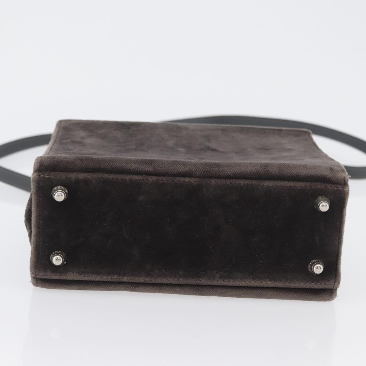 FENDI Shoulder Bag Velor Gray Silver Auth bs33575