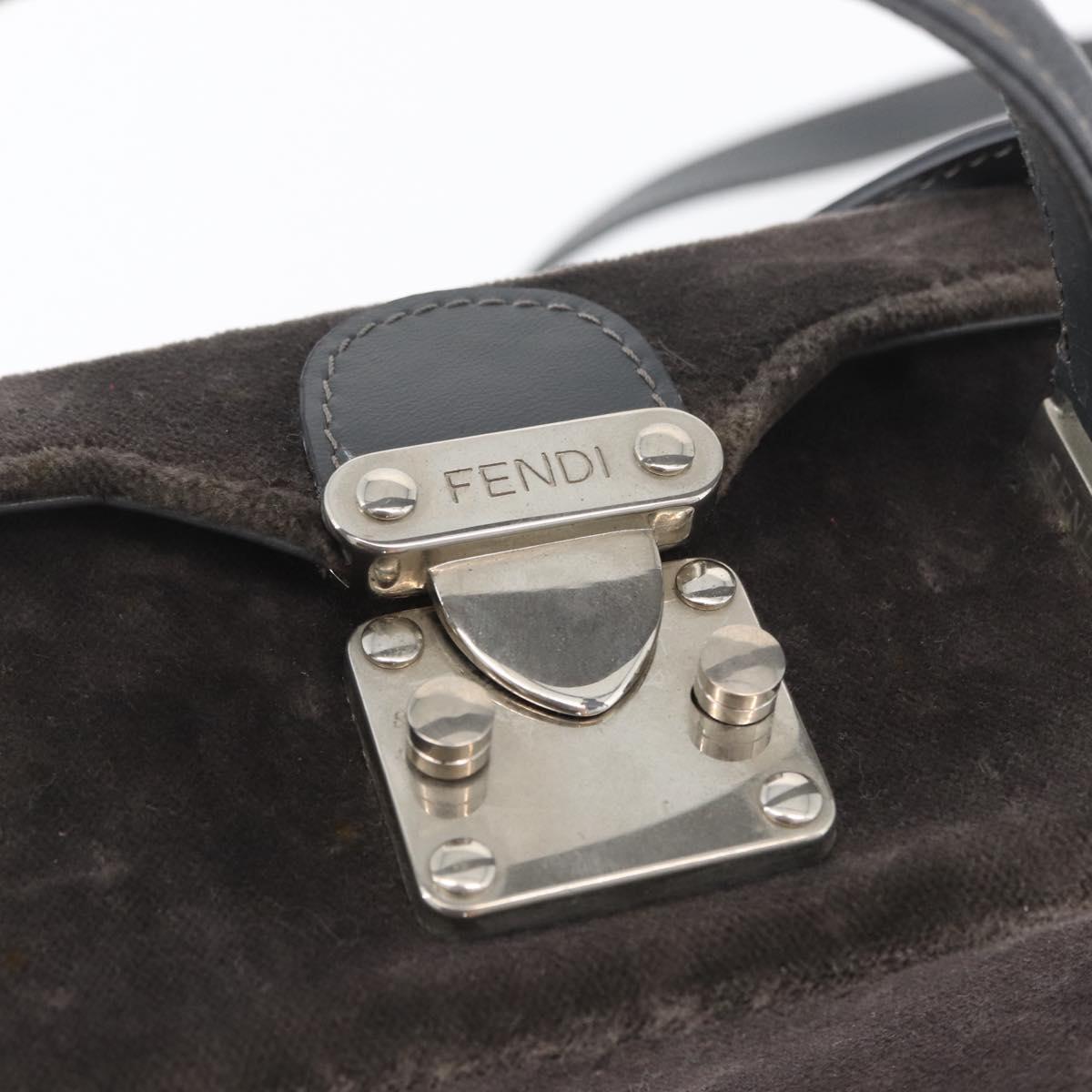 FENDI Shoulder Bag Velor Gray Silver Auth bs33575