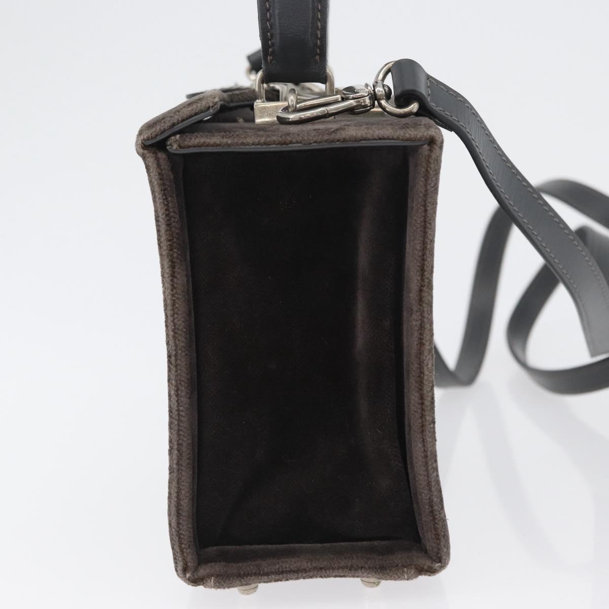 FENDI Shoulder Bag Velor Gray Silver Auth bs33575