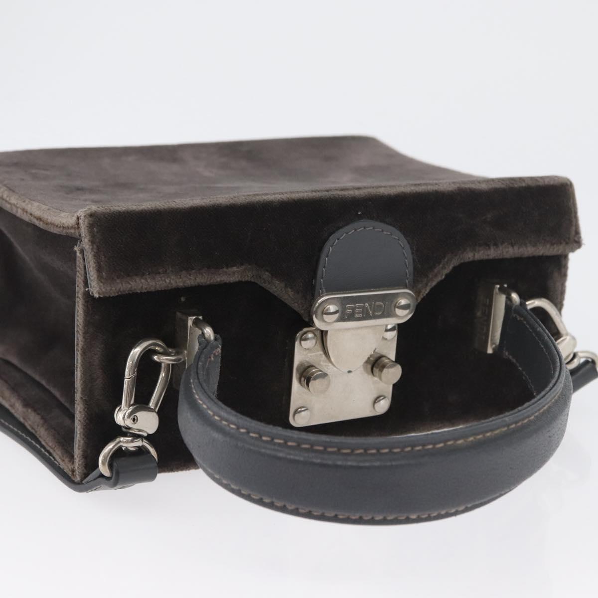 FENDI Shoulder Bag Velor Gray Silver Auth bs33575