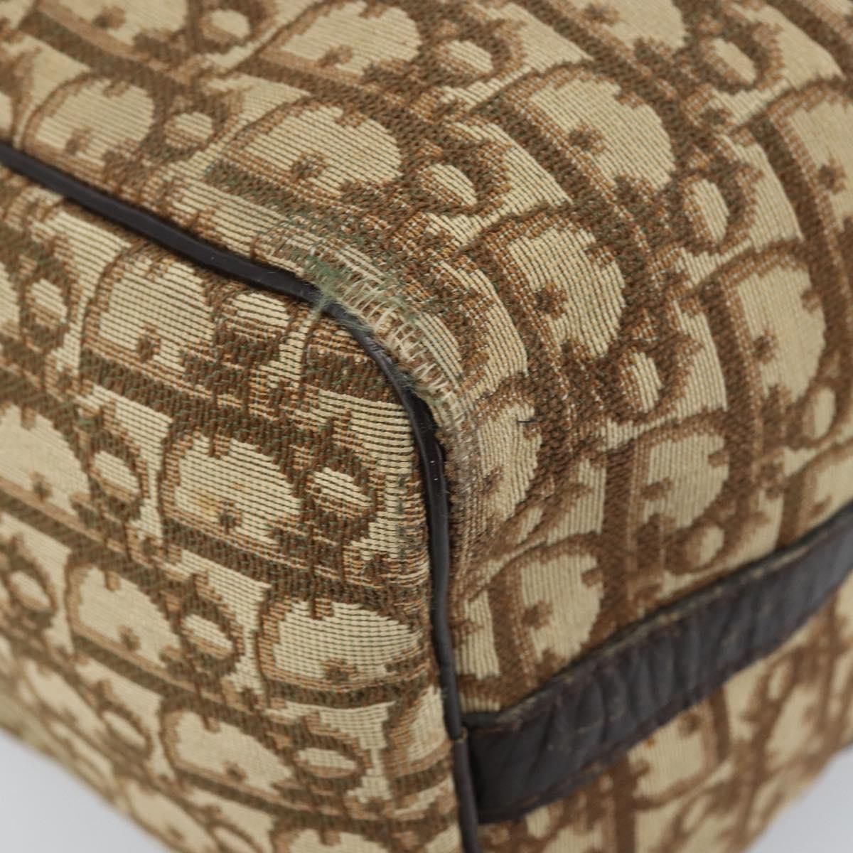 Christian Dior Trotter Canvas Boston Bag Brown Gold Auth bs33577