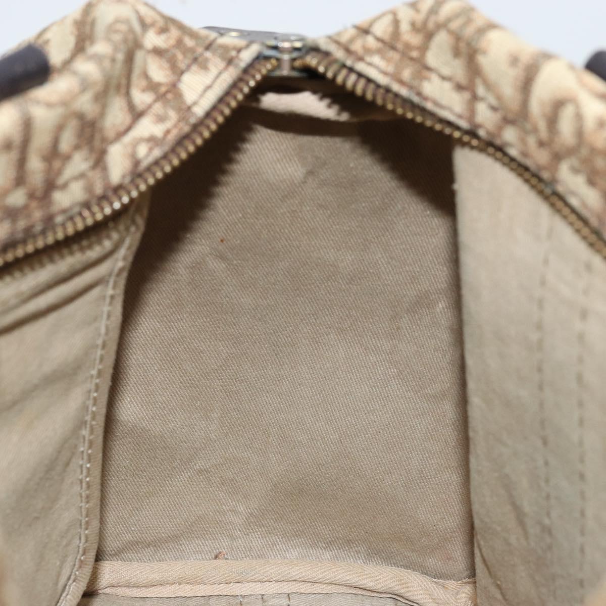 Christian Dior Trotter Canvas Boston Bag Brown Gold Auth bs33577