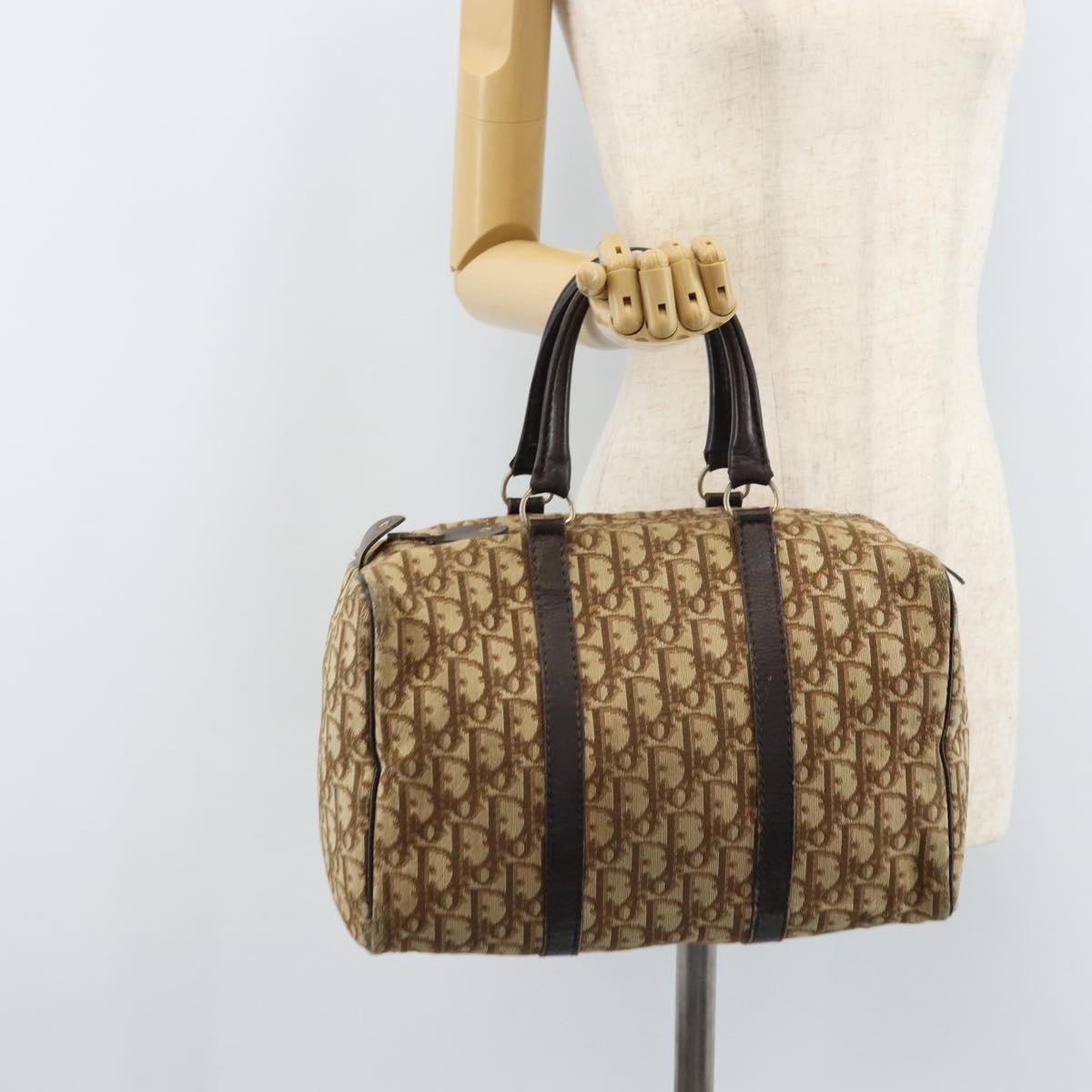 Christian Dior Trotter Canvas Boston Bag Brown Gold Auth bs33577