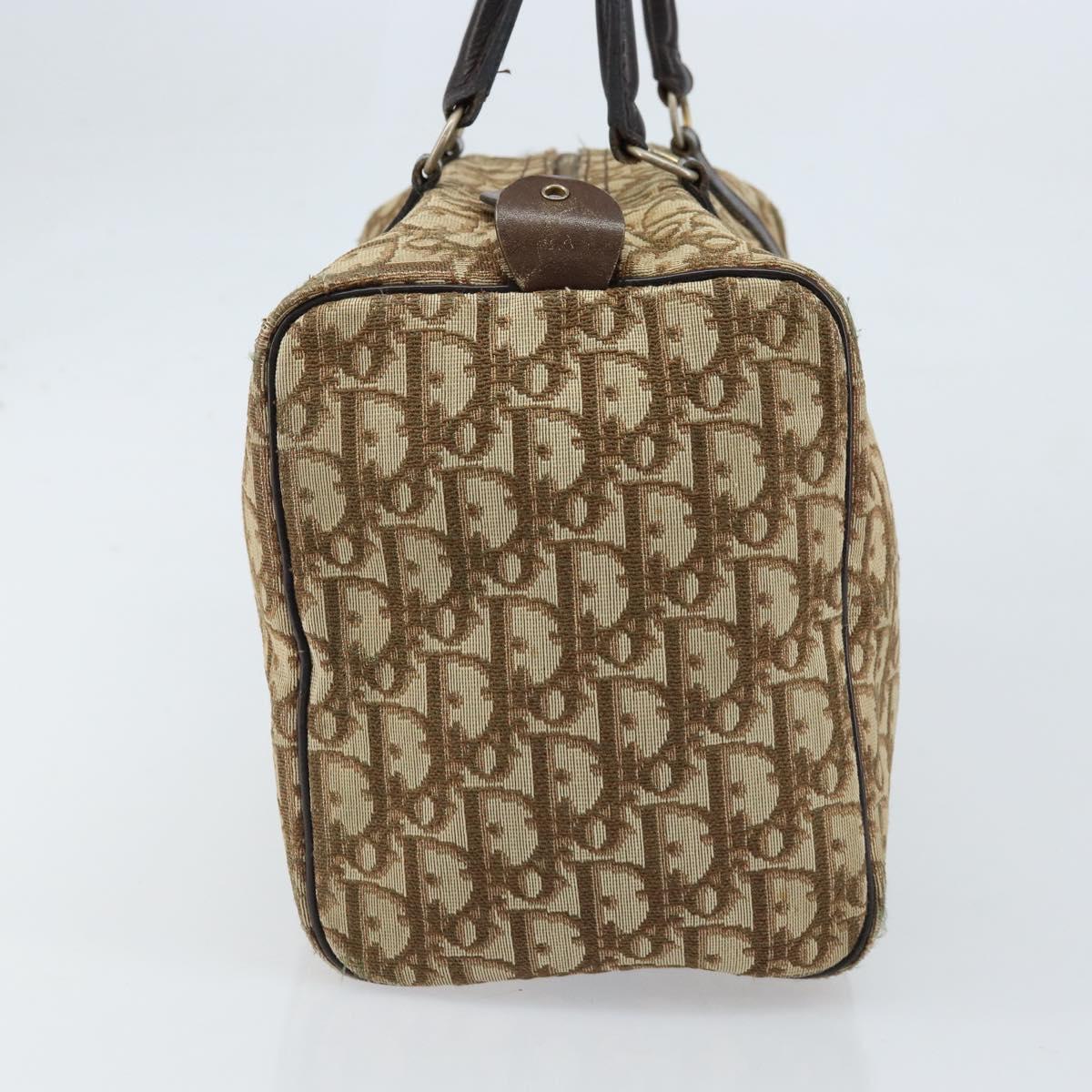Christian Dior Trotter Canvas Boston Bag Brown Gold Auth bs33577