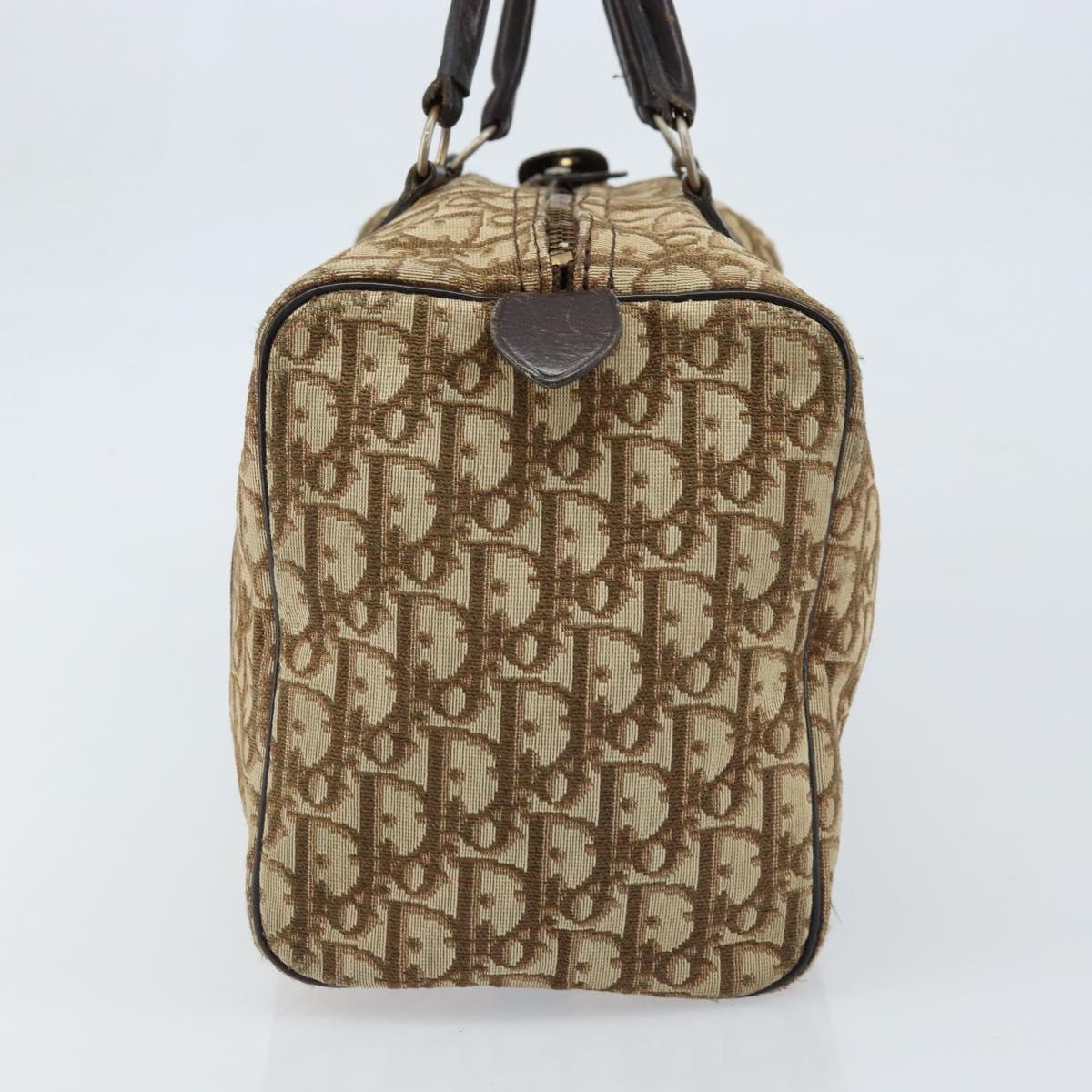 Christian Dior Trotter Canvas Boston Bag Brown Gold Auth bs33577