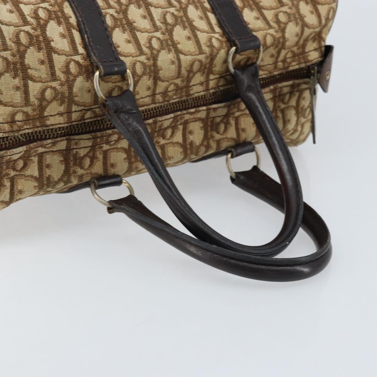 Christian Dior Trotter Canvas Boston Bag Brown Gold Auth bs33577