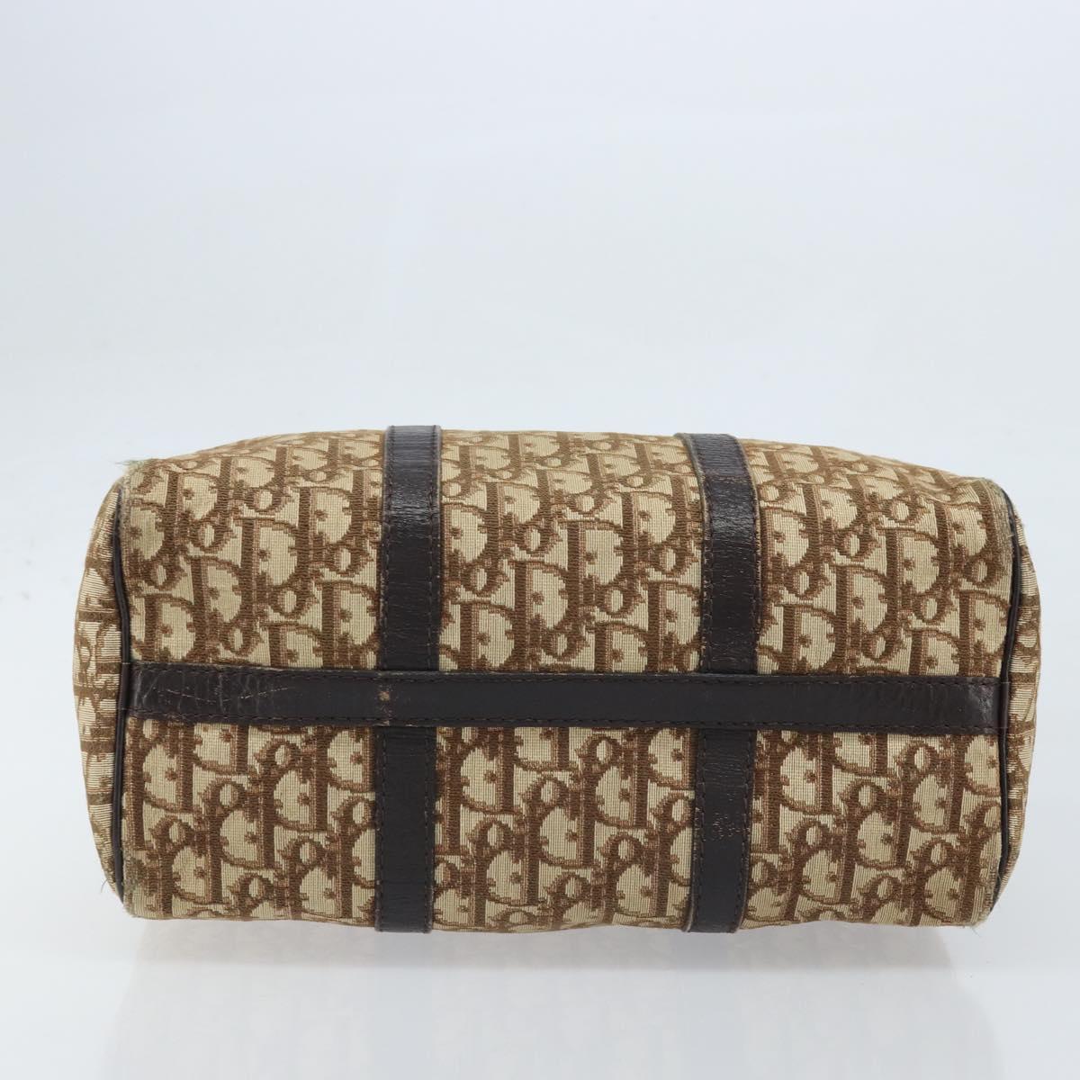 Christian Dior Trotter Canvas Boston Bag Brown Gold Auth bs33577
