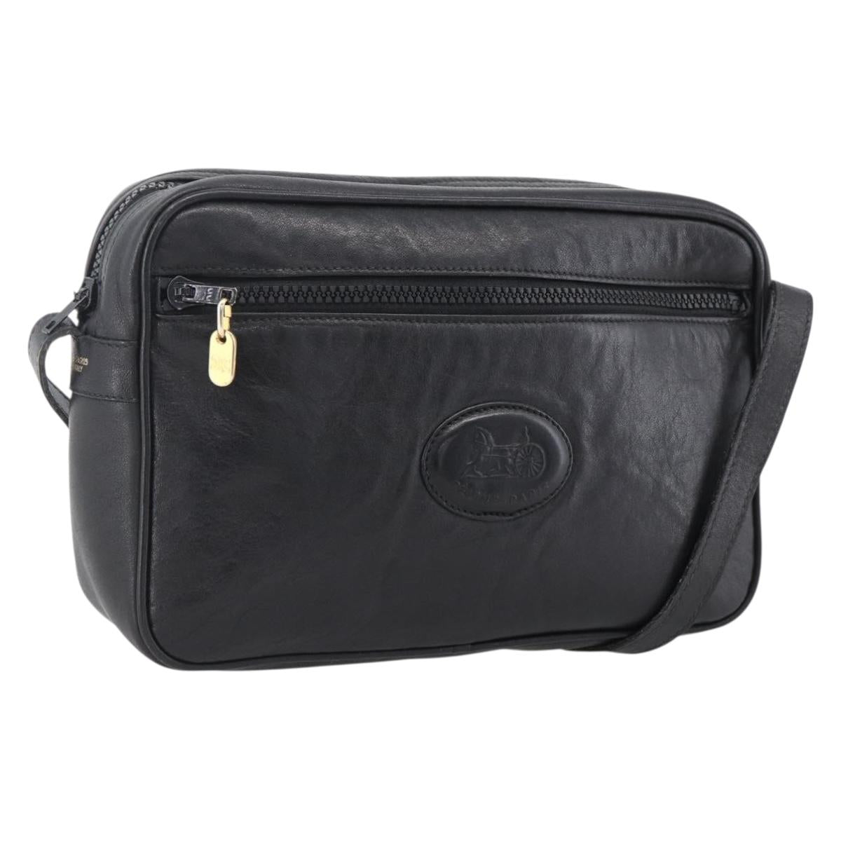 CELINE Shoulder Bag Leather Black Gold Auth bs33579