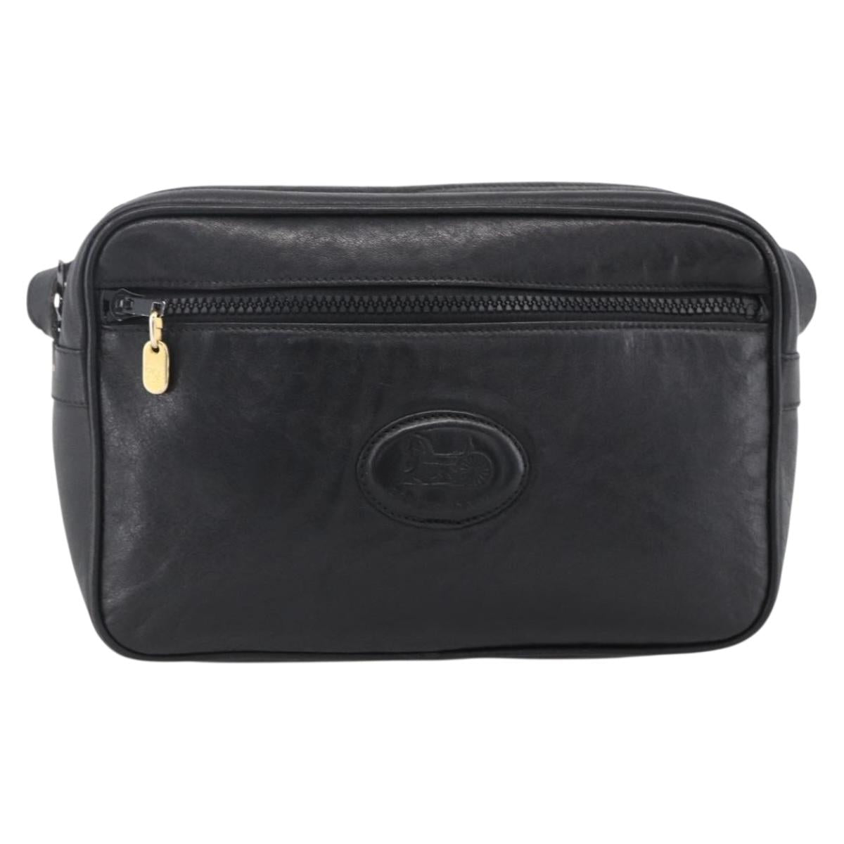 CELINE Shoulder Bag Leather Black Gold Auth bs33579