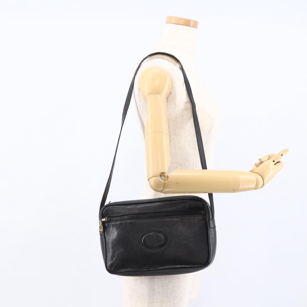 CELINE Shoulder Bag Leather Black Gold Auth bs33579