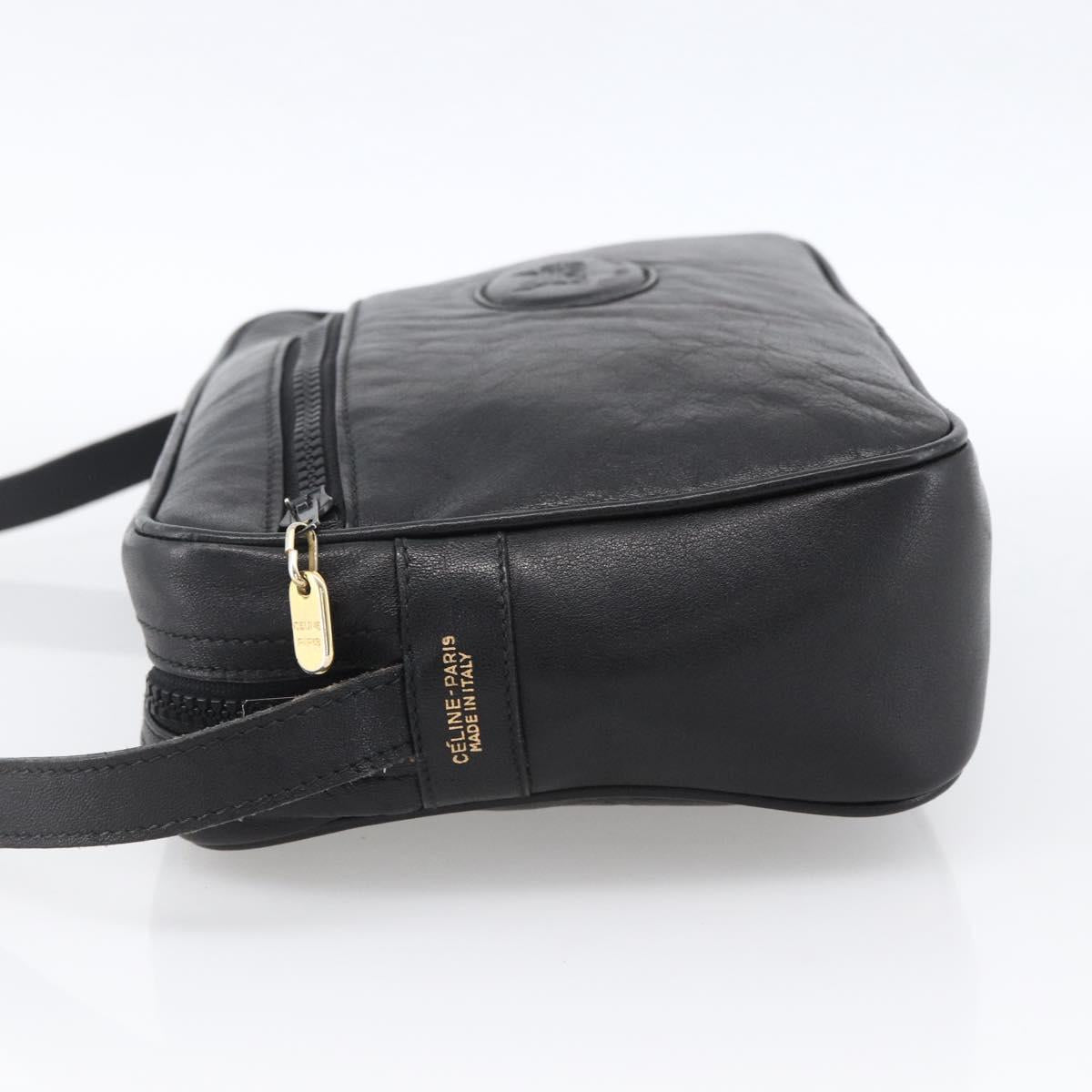 CELINE Shoulder Bag Leather Black Gold Auth bs33579