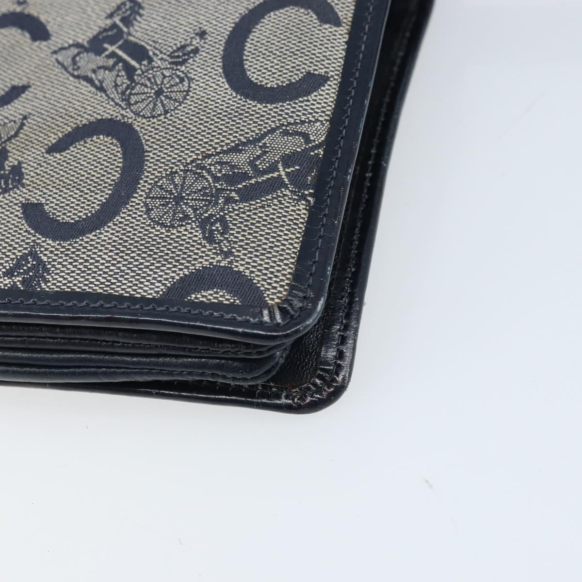 CELINE C Macadam Canvas Shoulder Bag Navy Gold Auth bs33582