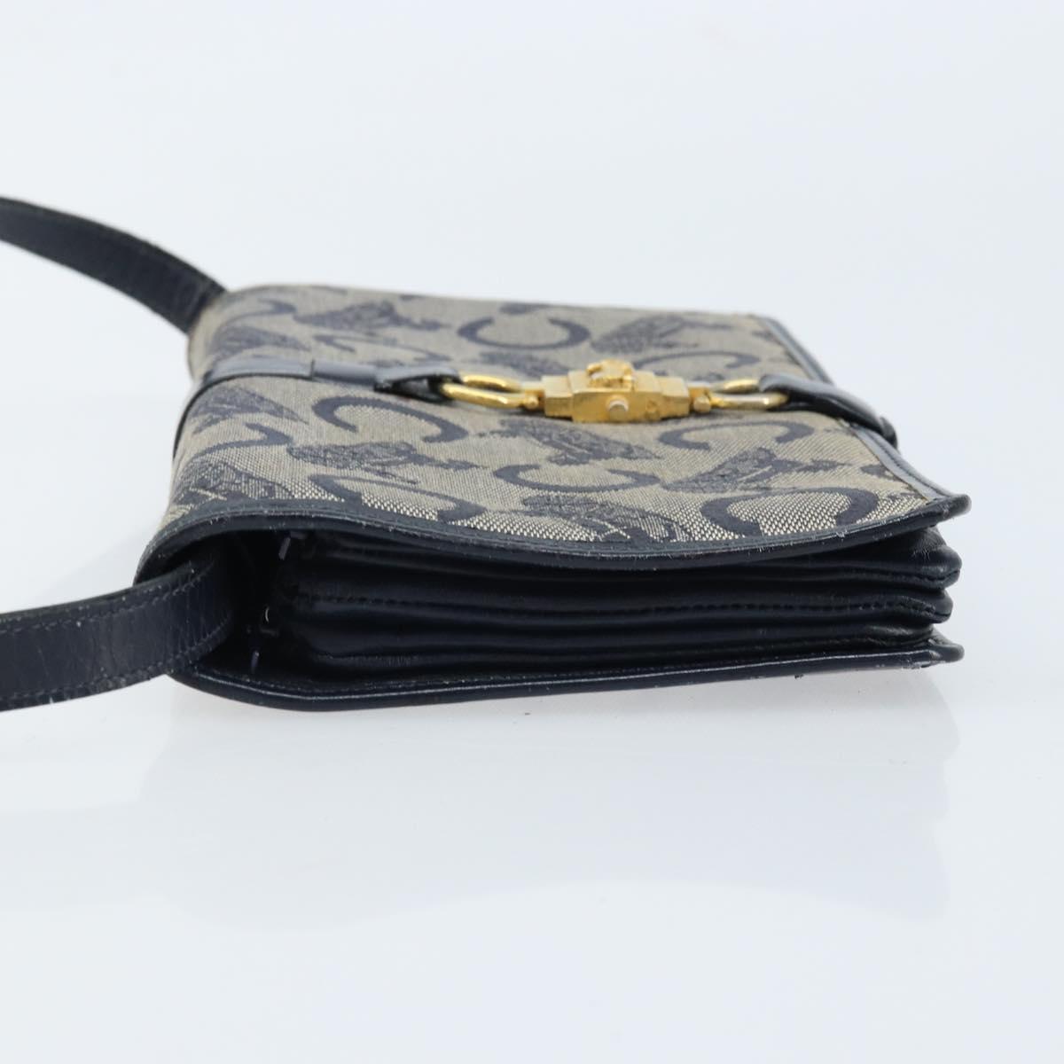 CELINE C Macadam Canvas Shoulder Bag Navy Gold Auth bs33582