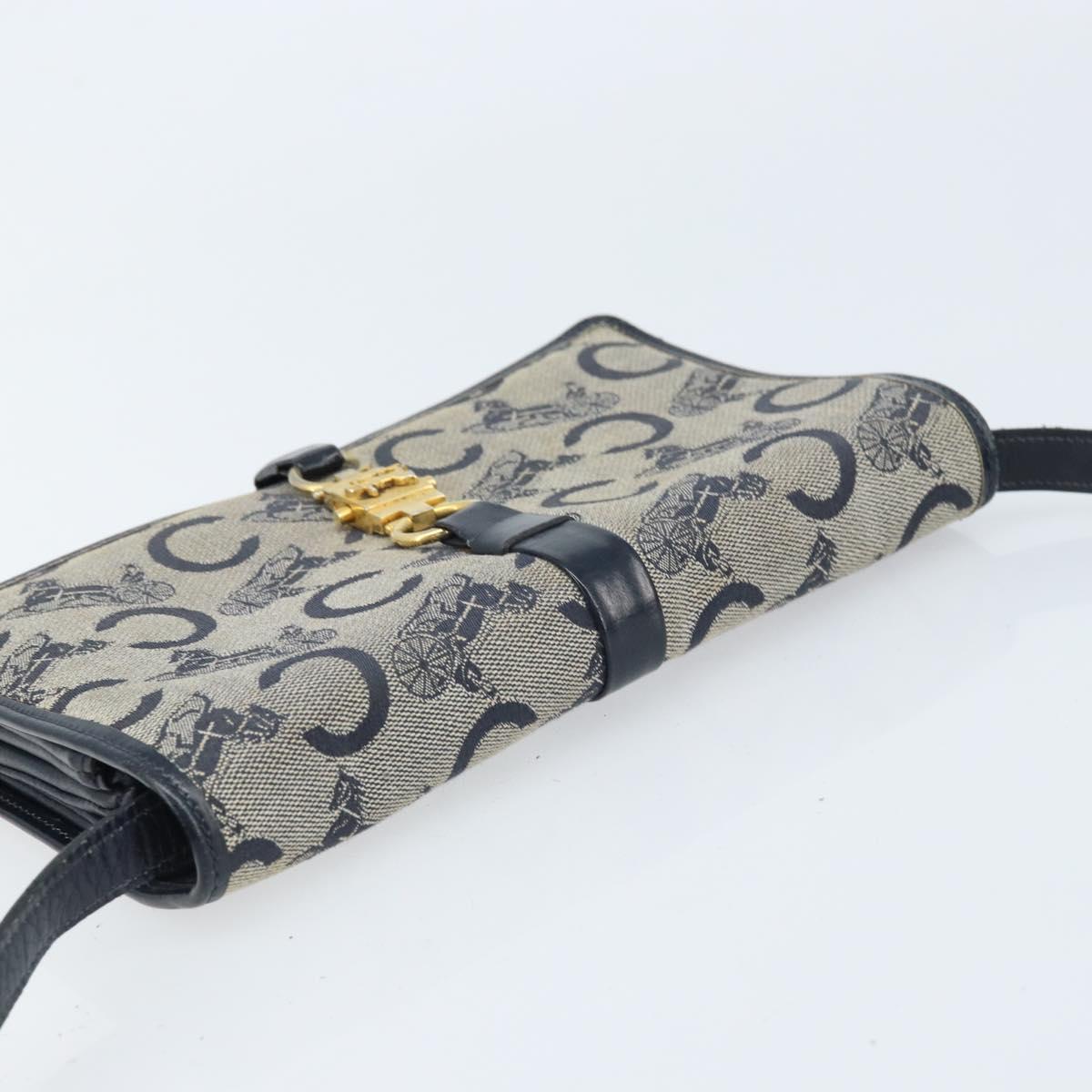 CELINE C Macadam Canvas Shoulder Bag Navy Gold Auth bs33582