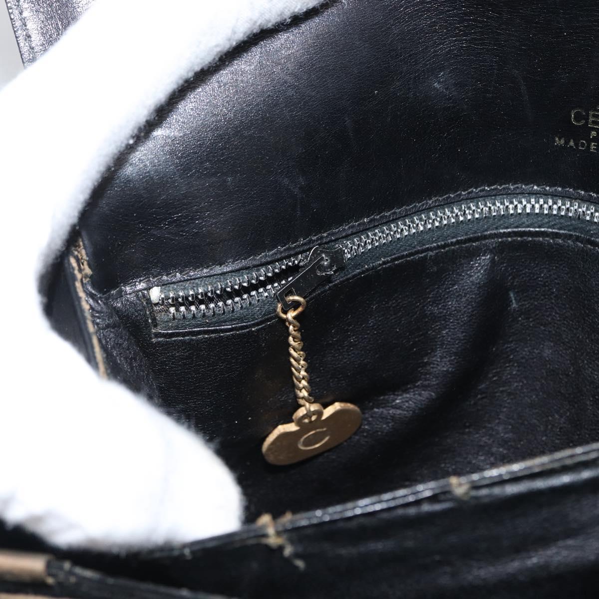 CELINE Horse Carriage Shoulder Bag Leather Black Gold Auth bs33584