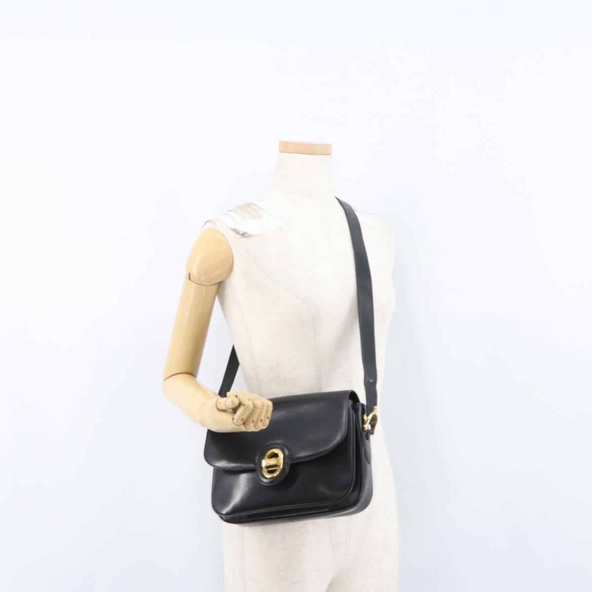 CELINE Horse Carriage Shoulder Bag Leather Black Gold Auth bs33584