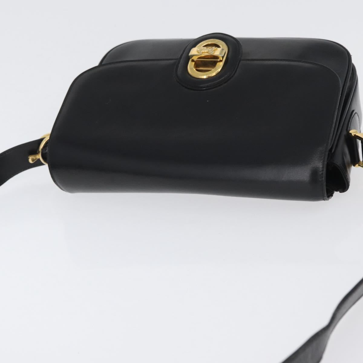 CELINE Horse Carriage Shoulder Bag Leather Black Gold Auth bs33584