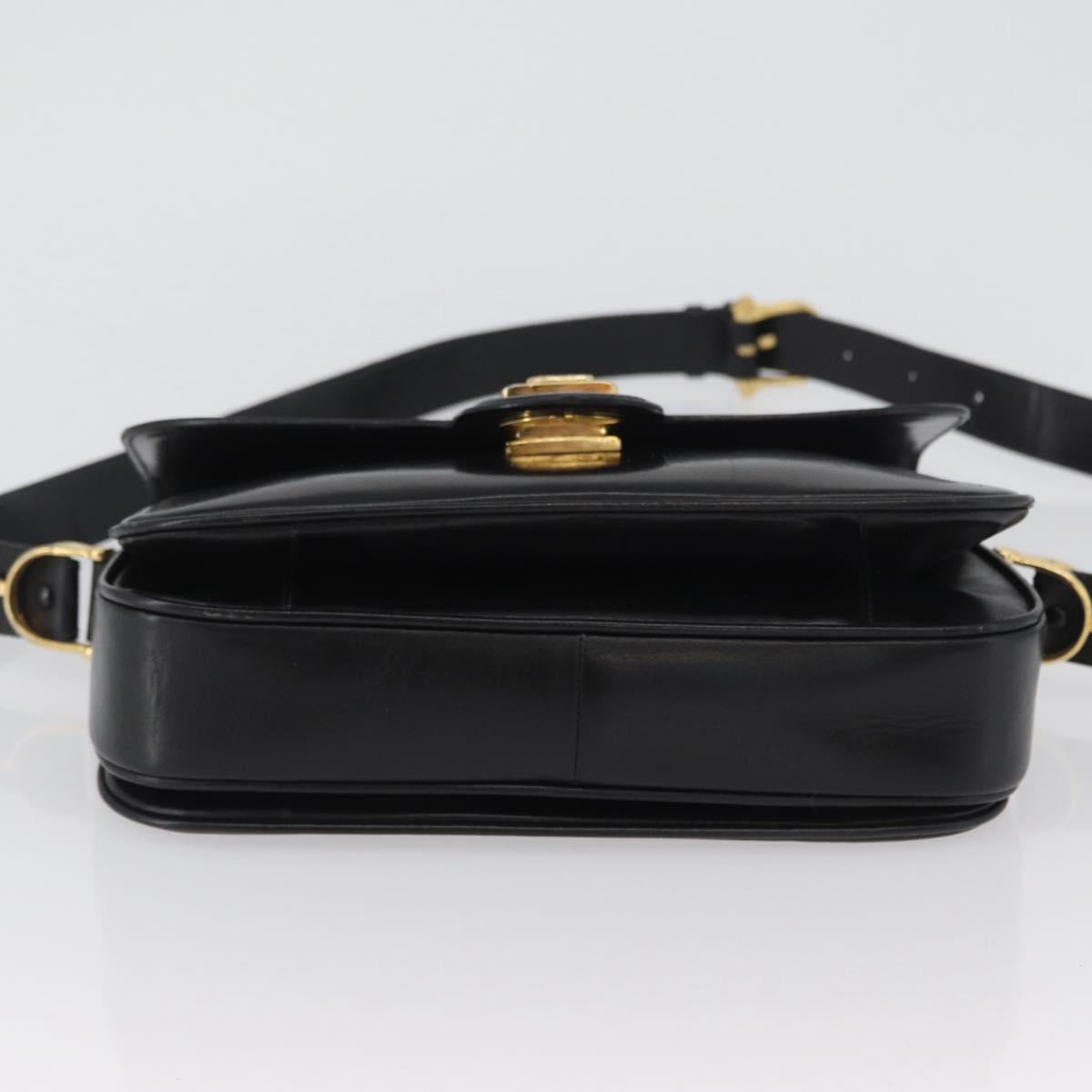 CELINE Horse Carriage Shoulder Bag Leather Black Gold Auth bs33584